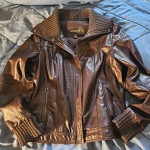 SOLDm  Eddie Bauer Brown Genuine Leather Bomber Jacket size Large